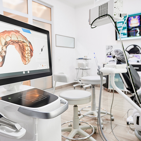 Chairside monitor showing digital impressions of a patient's teeth